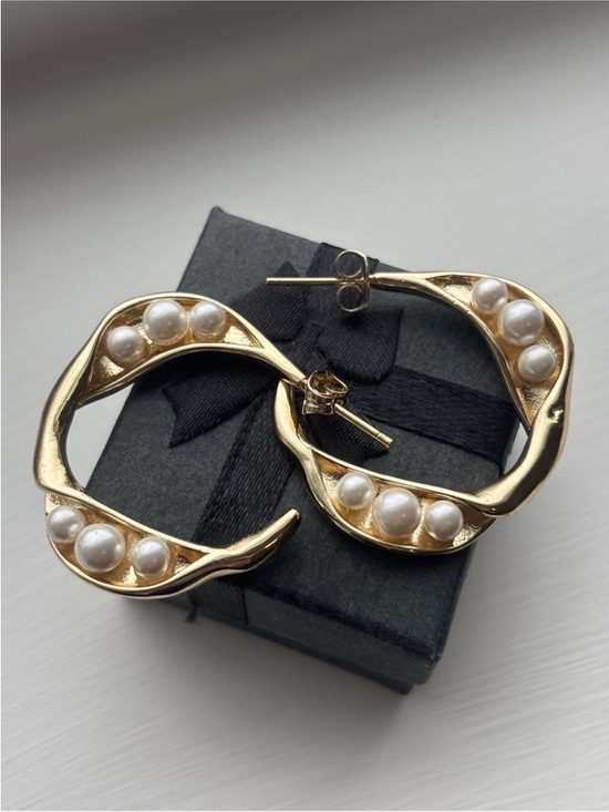 Jewelry - Gold Plated Pearl Hoop Earrings Organic Teardrop Statement Earring Chunky Modern